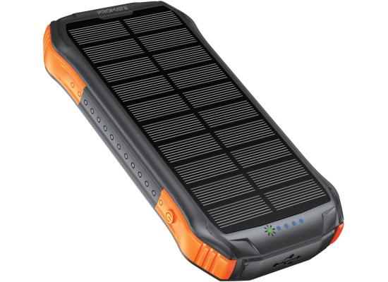 Promate Solar Power Bank, Portable 10000mAh Battery Charger with IP65 Water Resistant, 10W Qi Charger, 20W USB-C Power Delivery, QC 3.0 Port, 5V/2A USB Port and 300lm LED Light - Black
